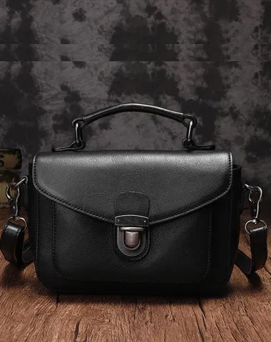 Fashion Womens Black Leather Satchel Handbag Small Brown Satchel Bag Crossbody Bags for Ladies