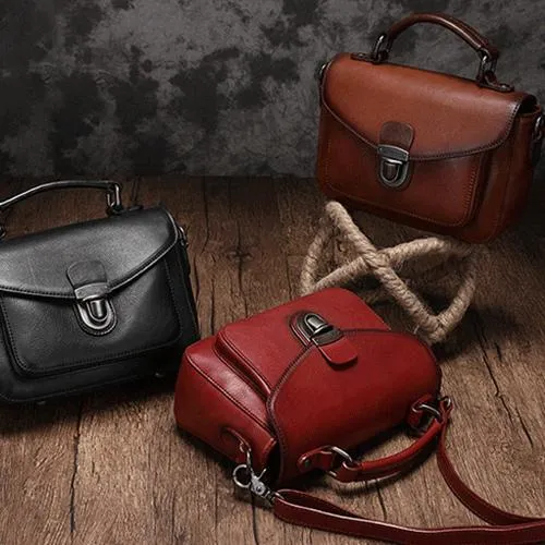 Fashion Womens Black Leather Satchel Handbag Small Brown Satchel Bag Crossbody Bags for Ladies