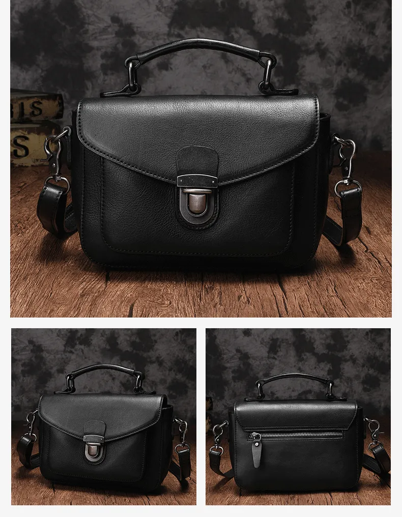Fashion Womens Black Leather Satchel Handbag Small Brown Satchel Bag Crossbody Bags for Ladies