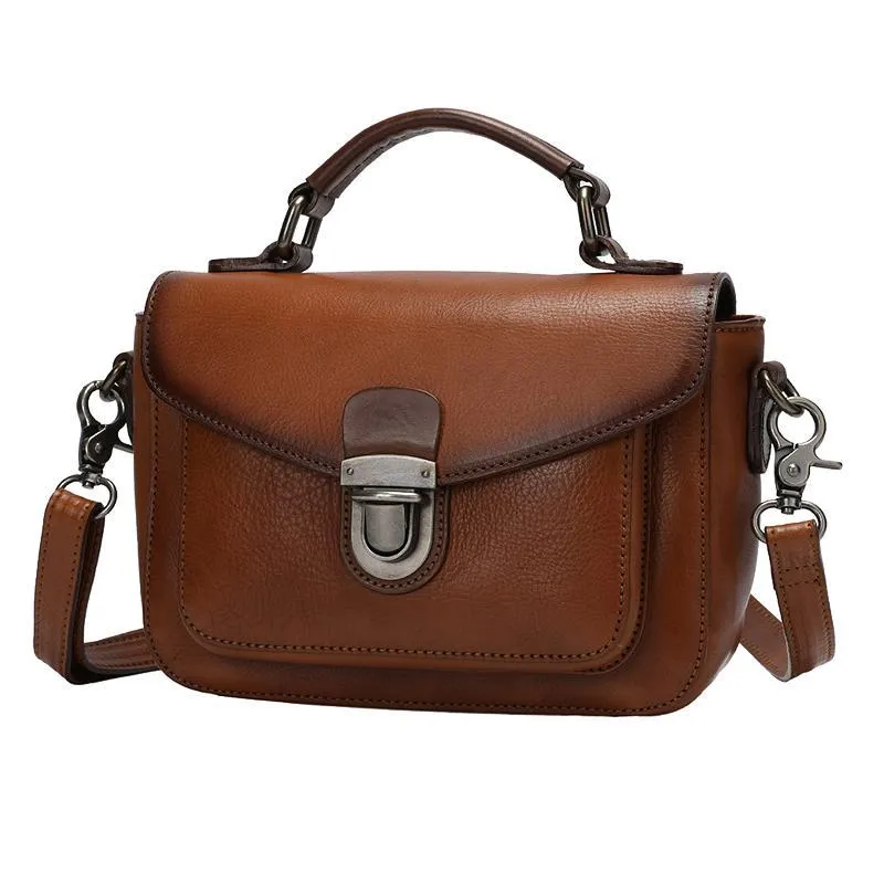 Fashion Womens Black Leather Satchel Handbag Small Brown Satchel Bag Crossbody Bags for Ladies