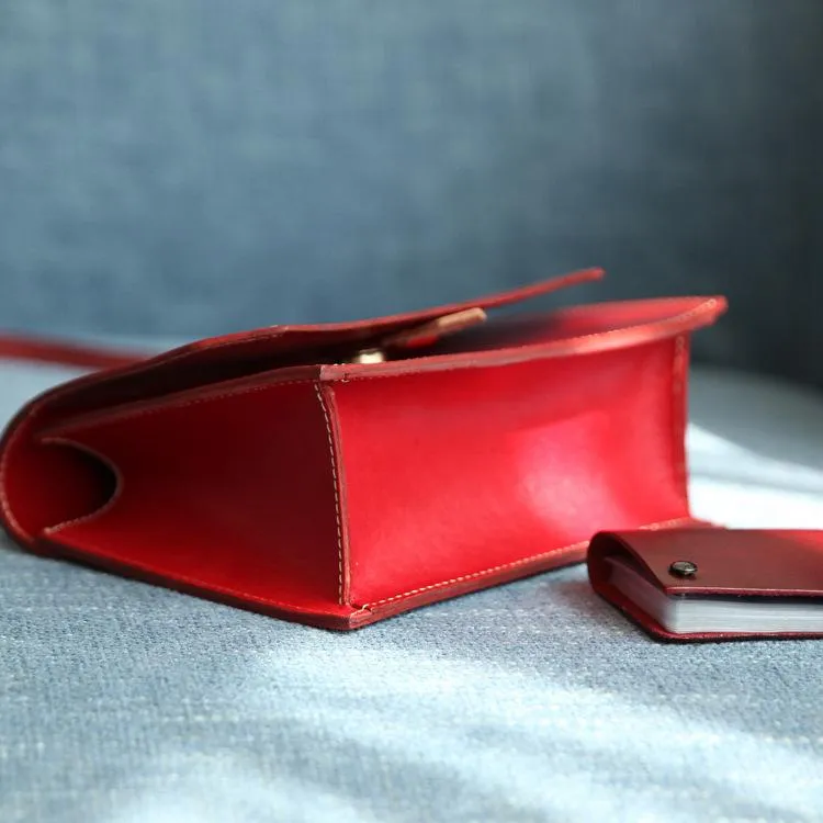 Fashion Womens Coffee Leather Flap Over Handbag Purse Handmade Square Crossbody Bag Shoulder Bag Purse