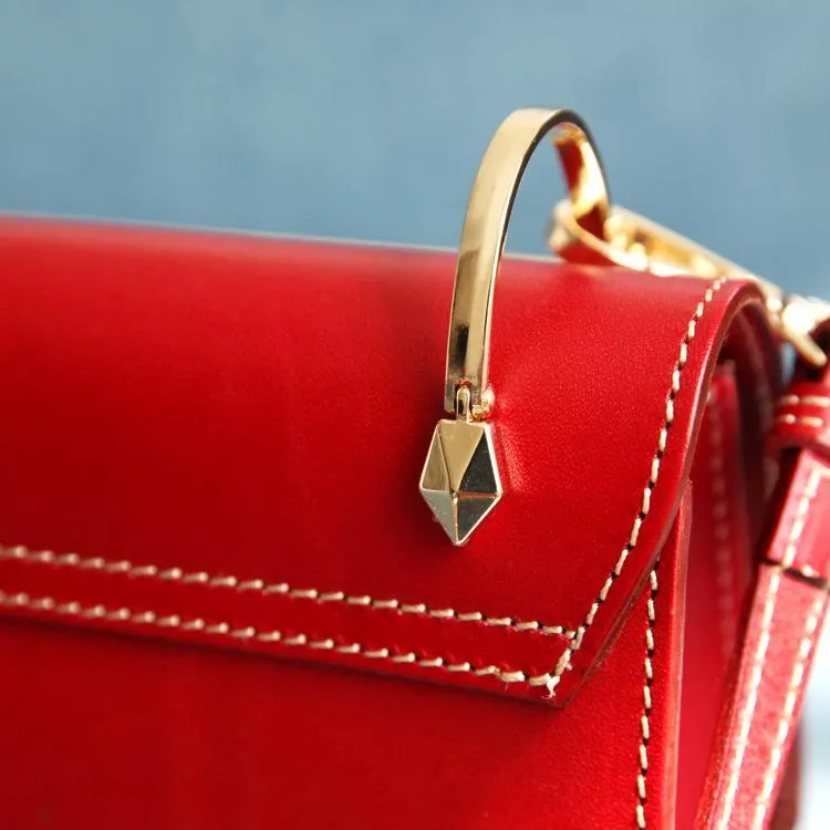 Fashion Womens Coffee Leather Flap Over Handbag Purse Handmade Square Crossbody Bag Shoulder Bag Purse