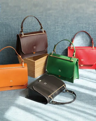 Fashion Womens Coffee Leather Flap Over Handbag Purse Handmade Square Crossbody Bag Shoulder Bag Purse