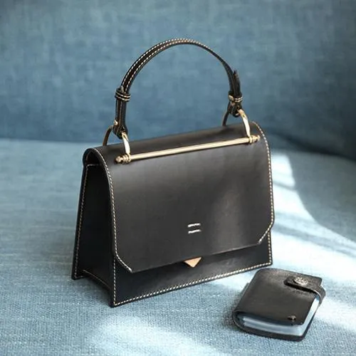 Fashion Womens Coffee Leather Flap Over Handbag Purse Handmade Square Crossbody Bag Shoulder Bag Purse