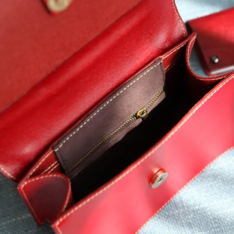 Fashion Womens Coffee Leather Flap Over Handbag Purse Handmade Square Crossbody Bag Shoulder Bag Purse