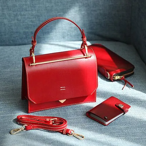 Fashion Womens Coffee Leather Flap Over Handbag Purse Handmade Square Crossbody Bag Shoulder Bag Purse