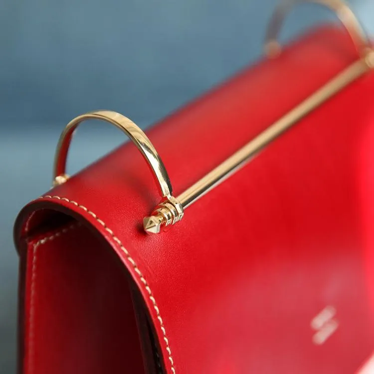 Fashion Womens Coffee Leather Flap Over Handbag Purse Handmade Square Crossbody Bag Shoulder Bag Purse