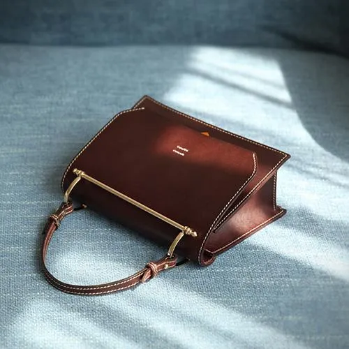 Fashion Womens Coffee Leather Flap Over Handbag Purse Handmade Square Crossbody Bag Shoulder Bag Purse