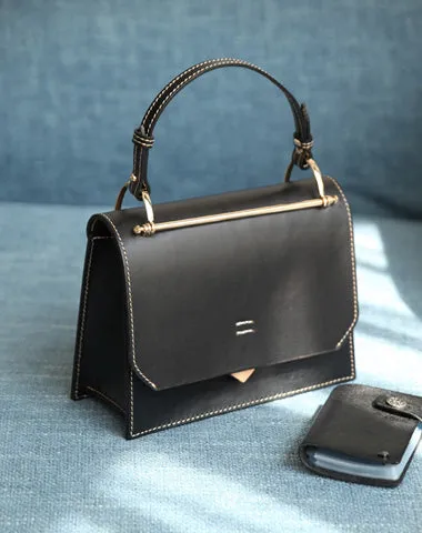 Fashion Womens Coffee Leather Flap Over Handbag Purse Handmade Square Crossbody Bag Shoulder Bag Purse