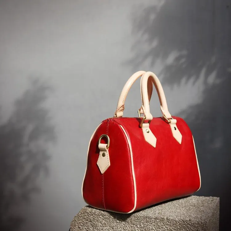 Fashion Womens Coffee Leather Small Boston Handbag Best Coffee Leather Boston Purse Side Bag