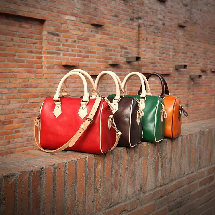 Fashion Womens Coffee Leather Small Boston Handbag Best Coffee Leather Boston Purse Side Bag