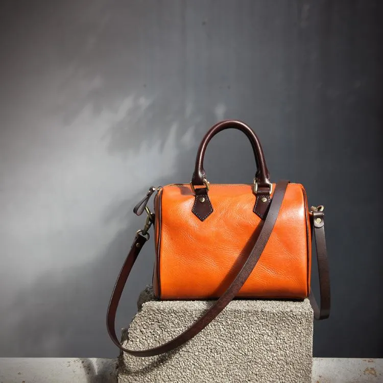 Fashion Womens Coffee Leather Small Boston Handbag Best Coffee Leather Boston Purse Side Bag