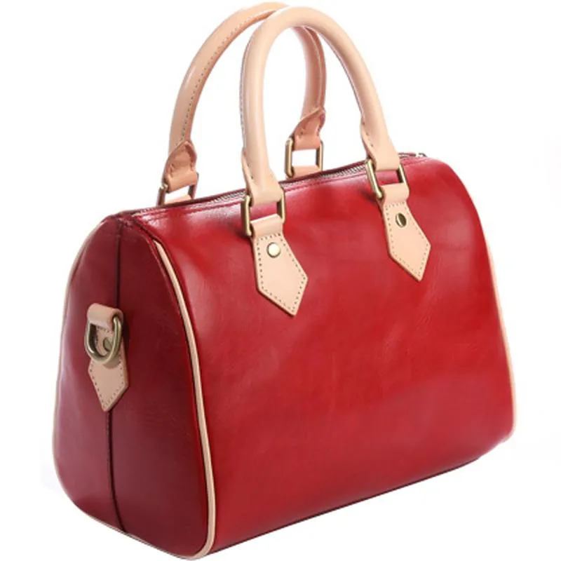 Fashion Womens Coffee Leather Small Boston Handbag Best Coffee Leather Boston Purse Side Bag