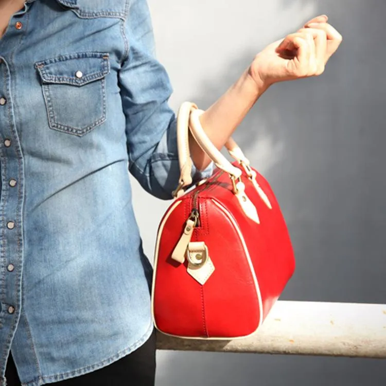 Fashion Womens Coffee Leather Small Boston Handbag Best Coffee Leather Boston Purse Side Bag