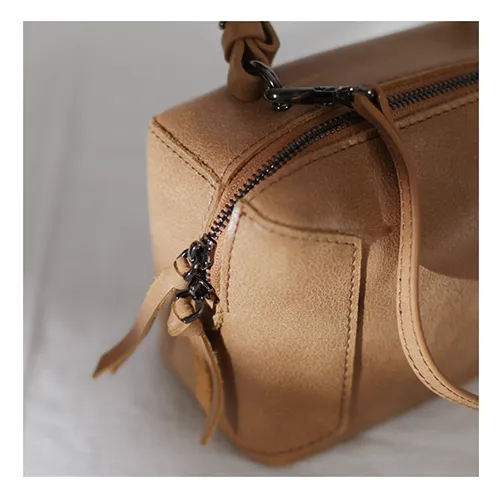 Fashion Women's Small Leather Black Satchel Handbags Brown Cube Square Shoulder Bag Crossbody Bag