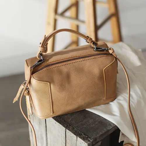 Fashion Women's Small Leather Black Satchel Handbags Brown Cube Square Shoulder Bag Crossbody Bag