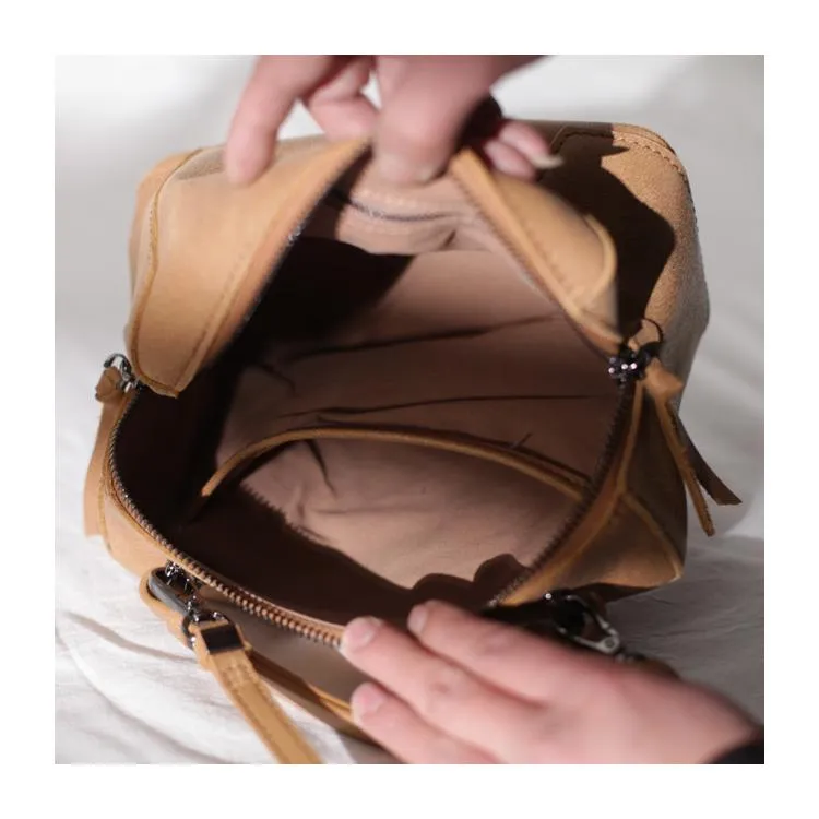 Fashion Women's Small Leather Black Satchel Handbags Brown Cube Square Shoulder Bag Crossbody Bag