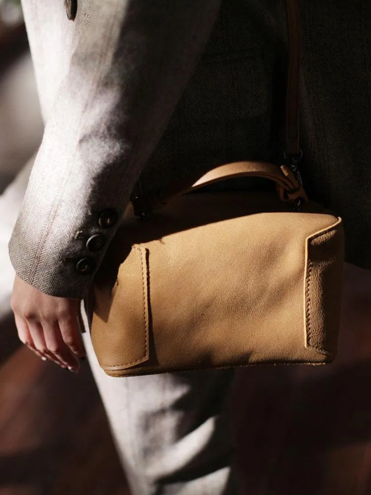 Fashion Women's Small Leather Black Satchel Handbags Brown Cube Square Shoulder Bag Crossbody Bag