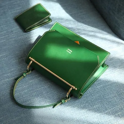 Fashion Womens Tan Leather Flap Over Handbag Purse Handmade Square Crossbody Bag Shoulder Bag Purse