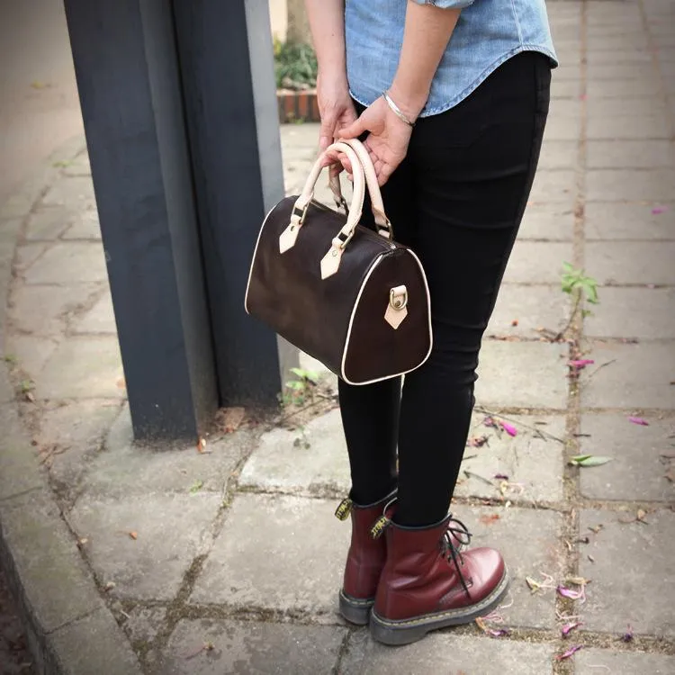 Fashion Womens Tan Leather Small Boston Handbag Best Tan Leather Boston Purse Side Bag