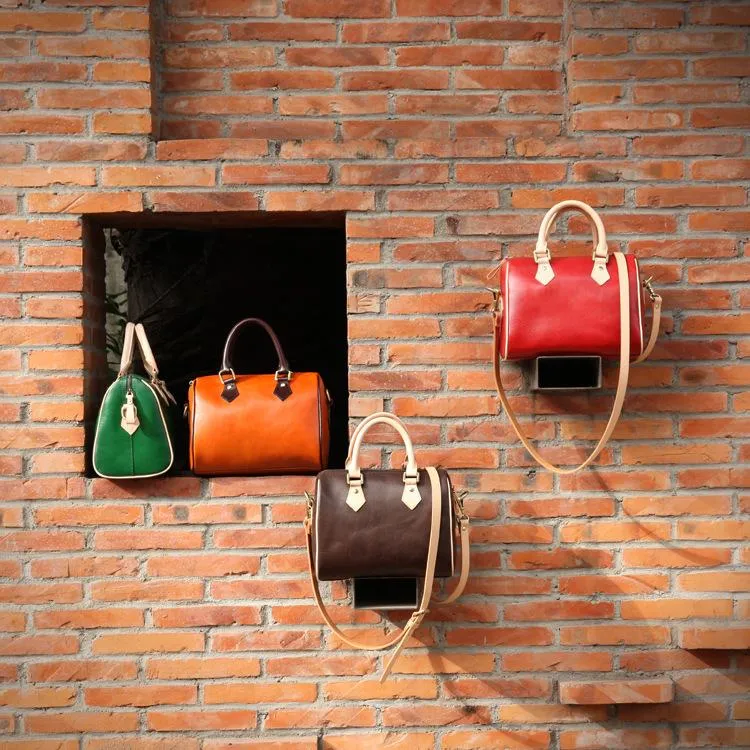 Fashion Womens Tan Leather Small Boston Handbag Best Tan Leather Boston Purse Side Bag