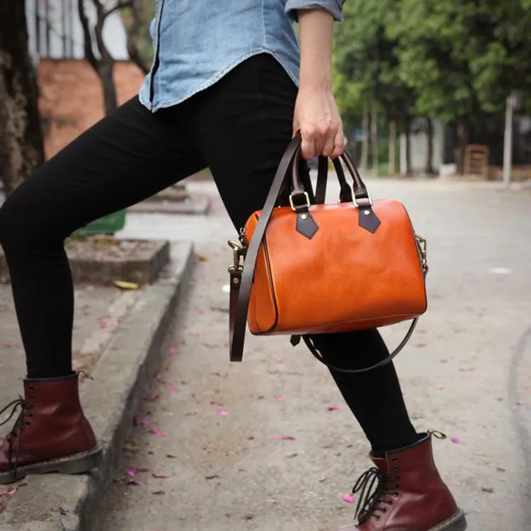 Fashion Womens Tan Leather Small Boston Handbag Best Tan Leather Boston Purse Side Bag