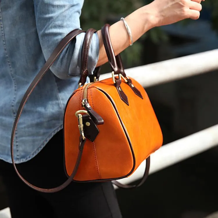Fashion Womens Tan Leather Small Boston Handbag Best Tan Leather Boston Purse Side Bag