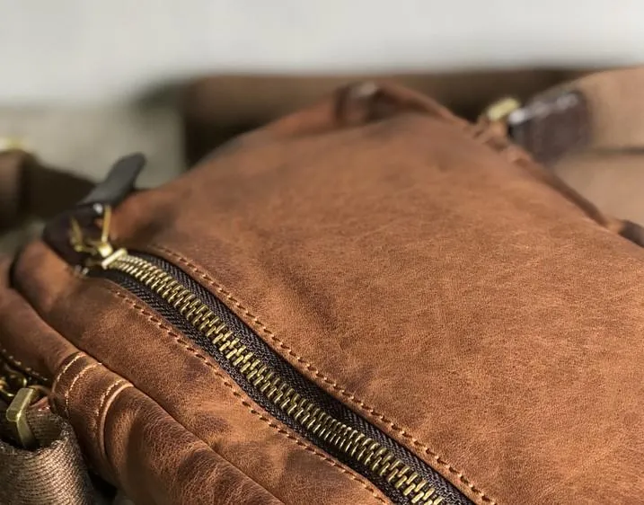 Genuine Brown Leather Mens Cool Small Vertical Side Bag Black Messenger Bag Shoulder Bag for men