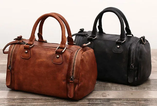 Genuine Handmade Boston Bag Vintage Leather Handbag Shoulder Bag Women Leather Purse