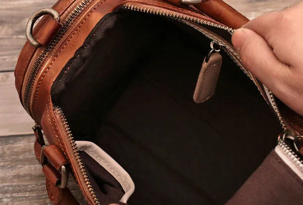 Genuine Handmade Boston Bag Vintage Leather Handbag Shoulder Bag Women Leather Purse