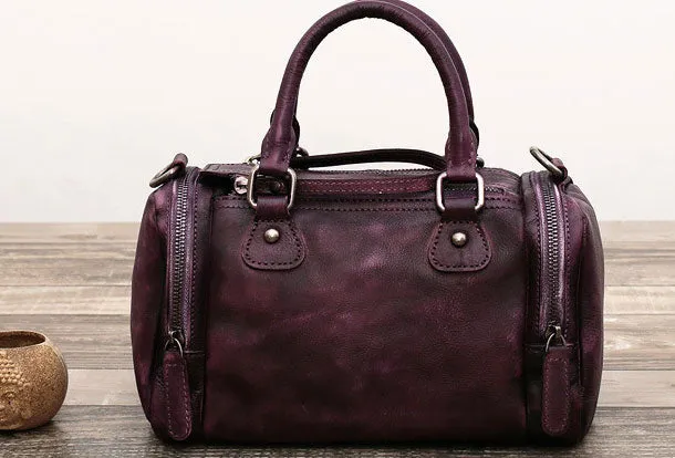 Genuine Handmade Boston Bag Vintage Leather Handbag Shoulder Bag Women Leather Purse