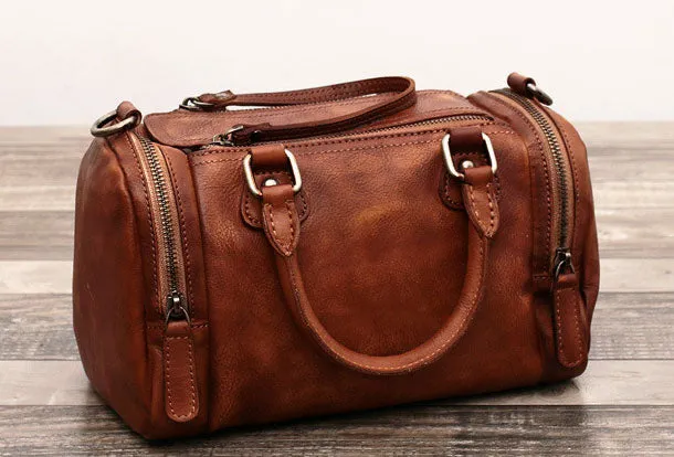 Genuine Handmade Boston Bag Vintage Leather Handbag Shoulder Bag Women Leather Purse