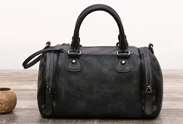 Genuine Handmade Boston Bag Vintage Leather Handbag Shoulder Bag Women Leather Purse