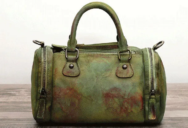 Genuine Handmade Boston Bag Vintage Leather Handbag Shoulder Bag Women Leather Purse