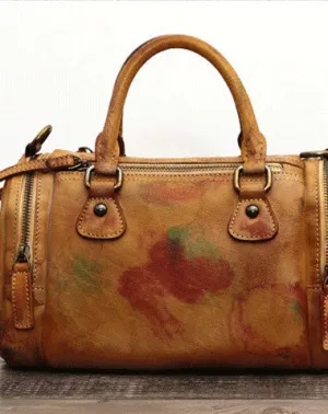 Genuine Handmade Boston Bag Vintage Leather Handbag Shoulder Bag Women Leather Purse