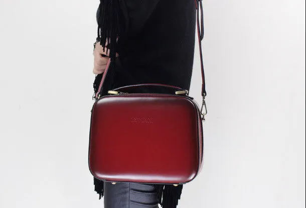 Genuine Leather cube handbag shoulder bag for women leather crossbody bag