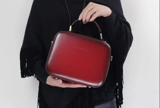 Genuine Leather cube handbag shoulder bag for women leather crossbody bag