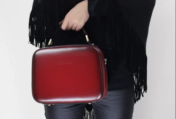 Genuine Leather cube handbag shoulder bag for women leather crossbody bag