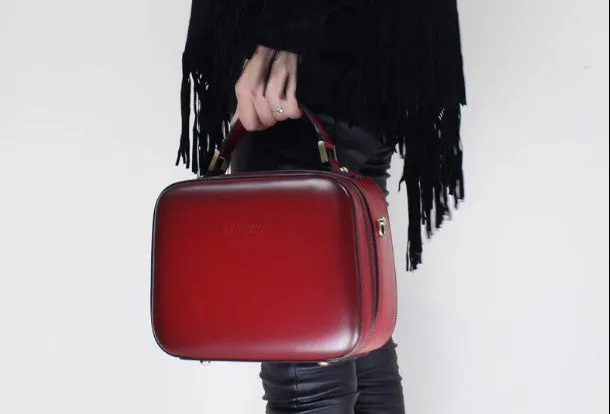 Genuine Leather cube handbag shoulder bag for women leather crossbody bag
