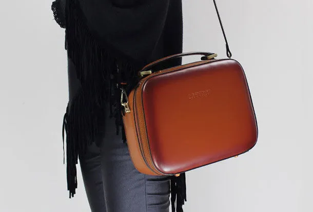 Genuine Leather cube handbag shoulder bag for women leather crossbody bag