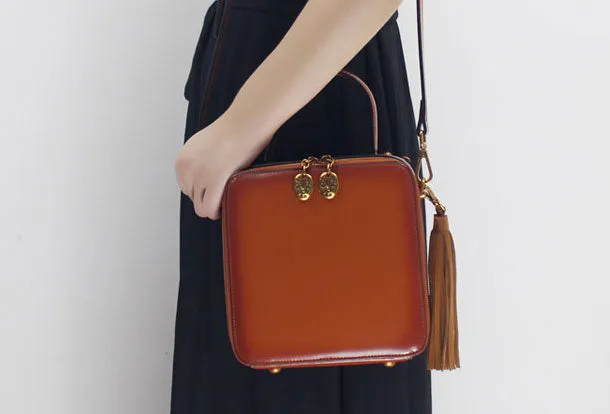 Genuine Leather handbag Cube bag shoulder bag for women leather crossbody bag
