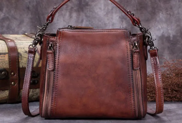 Genuine Leather Handbag Vintage Crossbody Bag Shoulder Bag Purse For Women
