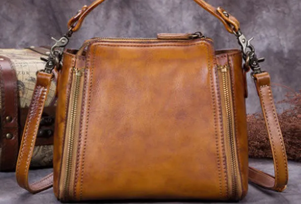 Genuine Leather Handbag Vintage Crossbody Bag Shoulder Bag Purse For Women