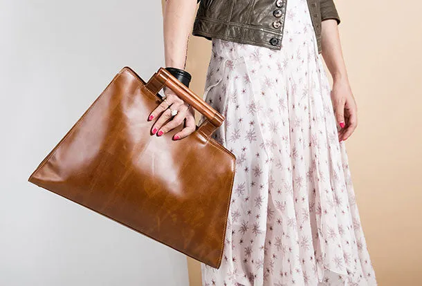 Genuine Leather Handmade Wooden Handbag Bag Shoulder Bag Purse For Women