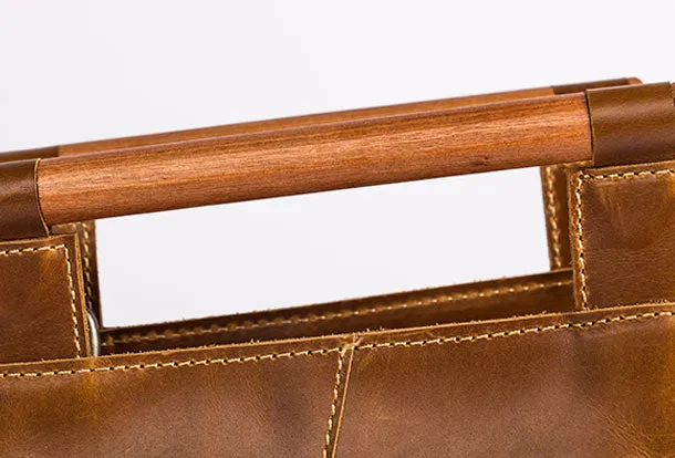 Genuine Leather Handmade Wooden Handbag Bag Shoulder Bag Purse For Women