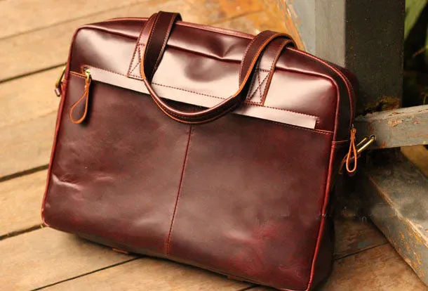 Genuine Leather Mens Briefcase Messenger Bag Laptop Bag Shoulder Bag for men