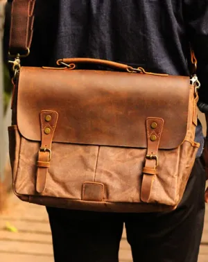 Genuine Leather Mens Cool Canvas Messenger Bag iPad Bag Chest Bag Bike Bag Cycling Bag For Men