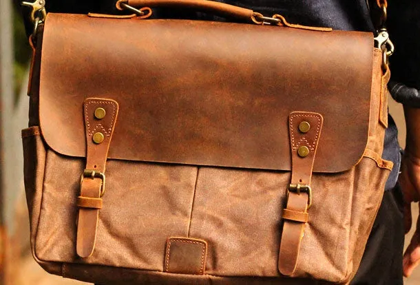 Genuine Leather Mens Cool Canvas Messenger Bag iPad Bag Chest Bag Bike Bag Cycling Bag For Men