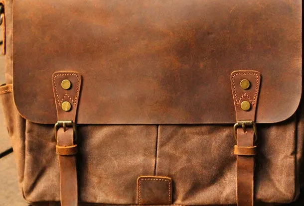 Genuine Leather Mens Cool Canvas Messenger Bag iPad Bag Chest Bag Bike Bag Cycling Bag For Men