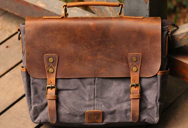Genuine Leather Mens Cool Canvas Messenger Bag iPad Bag Chest Bag Bike Bag Cycling Bag For Men